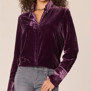 Democracy Long French Cuff Sleeve Button Down Velvet Shirt.  NWT.